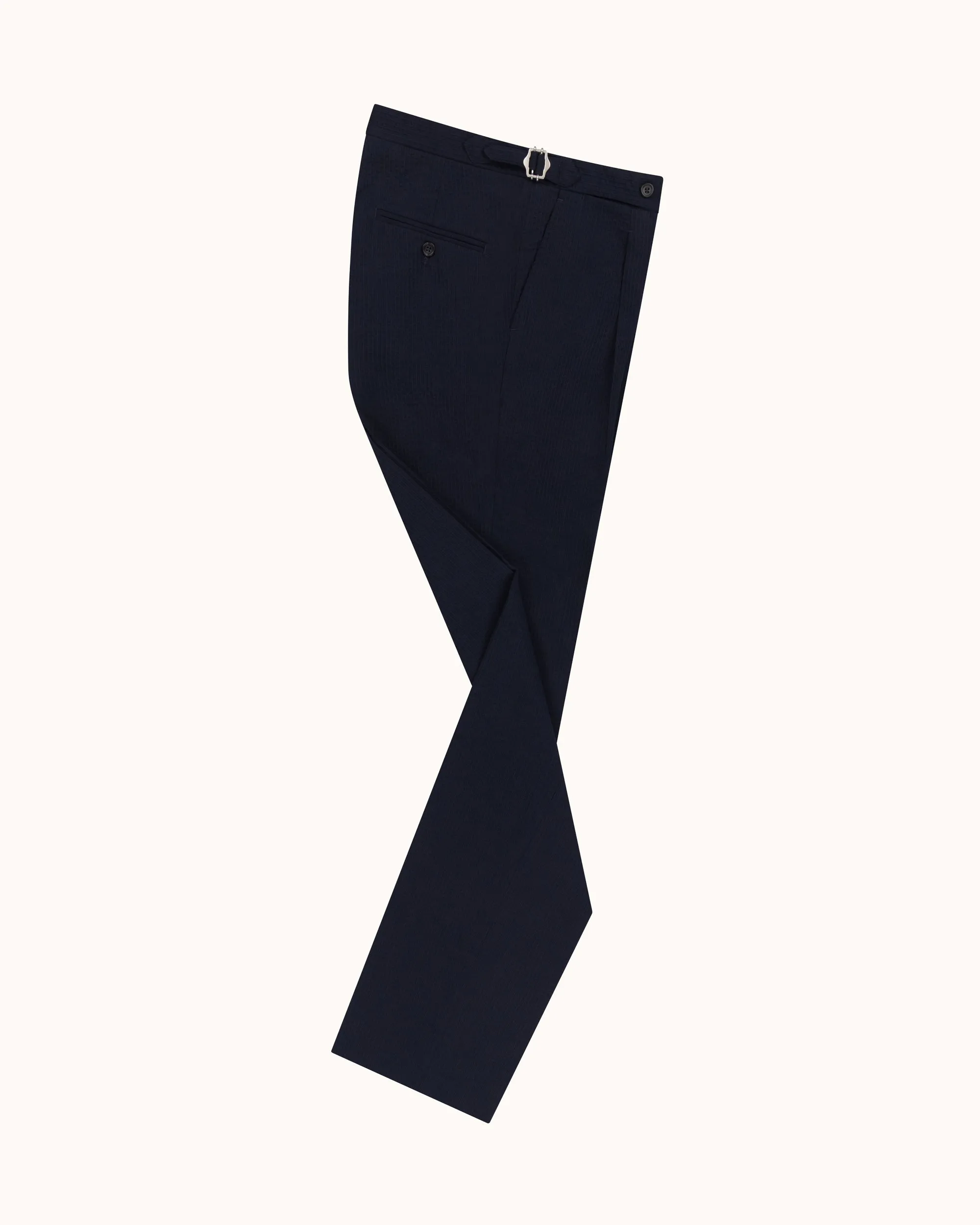 Classic Pleated Trouser - Navy Seersucker Wool sold by Natalino
