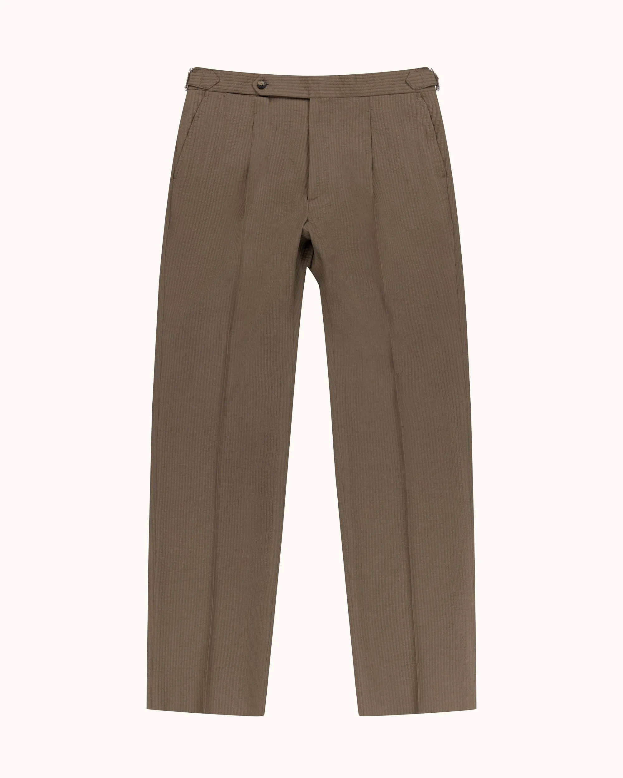 Relaxed Pleated Trouser - Mushroom Seersucker Wool sold by Natalino