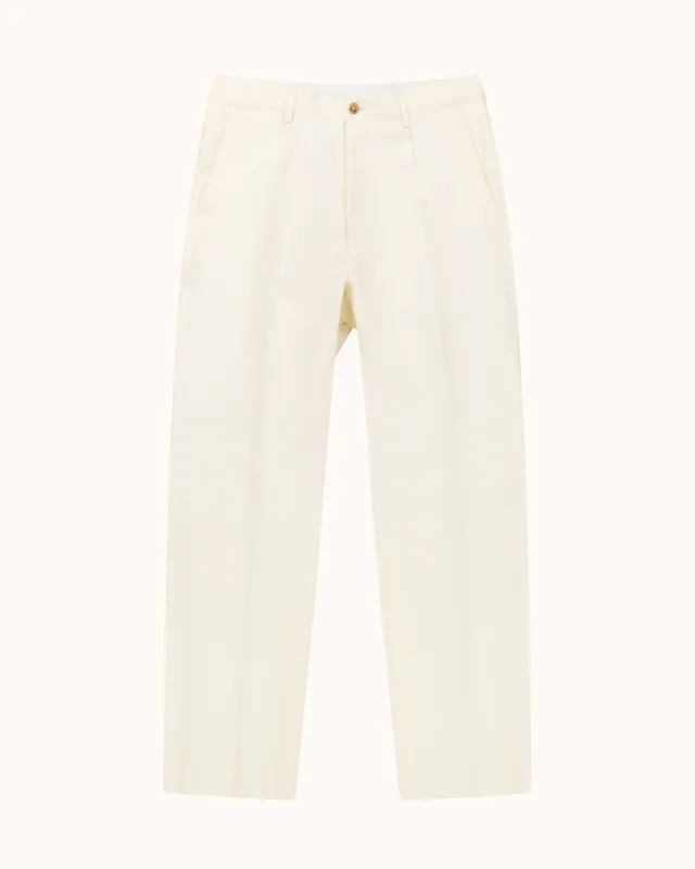 Casual Relaxed Pleated Trouser - Cream Linen made by Natalino
