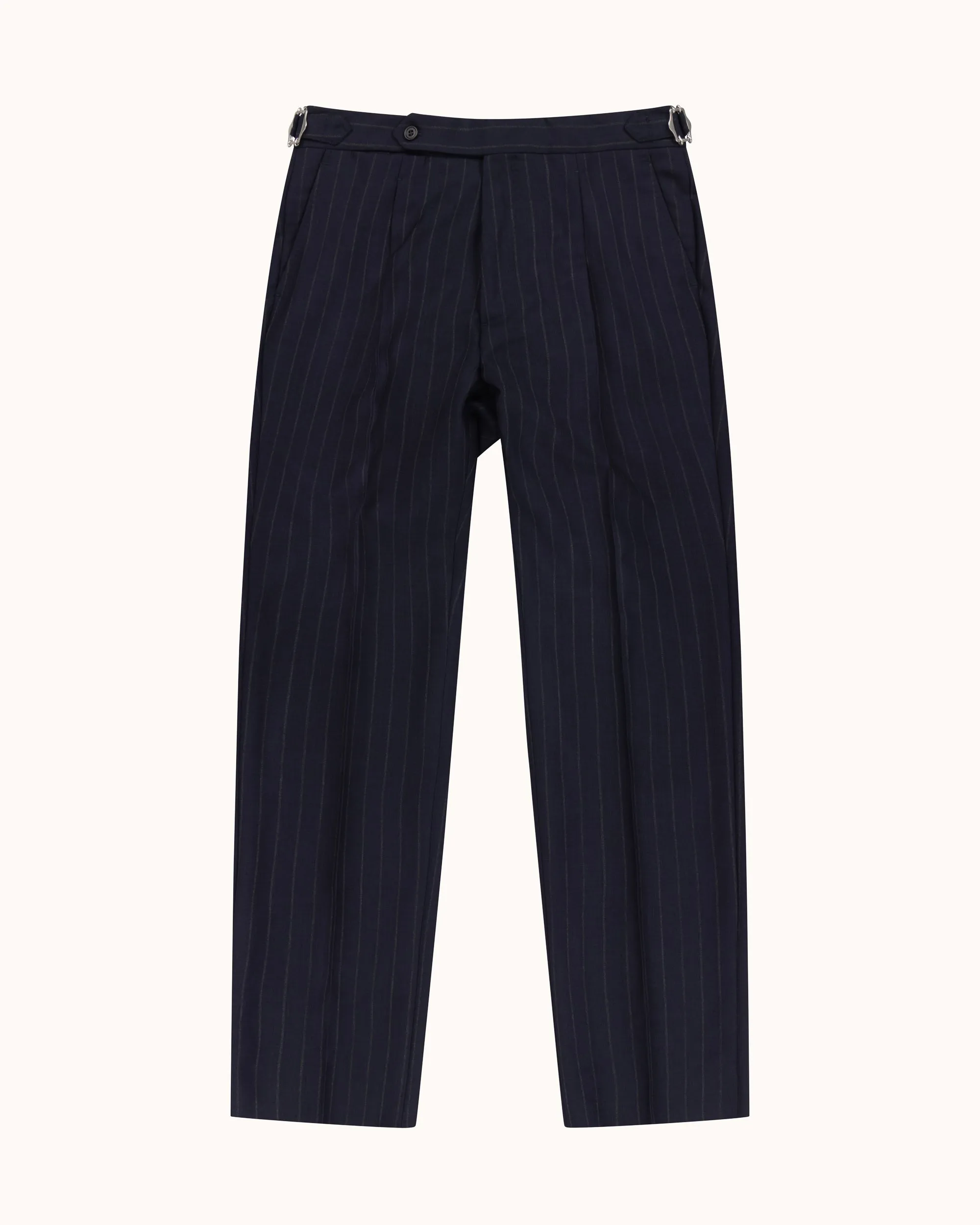 Classic Pleated Trouser - Navy Chalk Stripe Tropical Wool sold by Natalino product image thumbnail 4