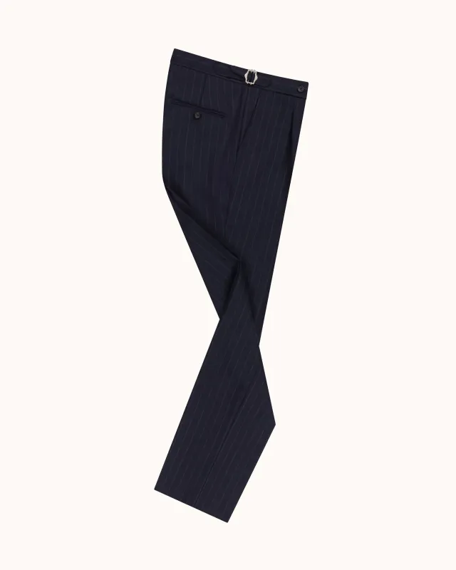 Classic Pleated Trouser - Navy Chalk Stripe Tropical Wool made by Natalino
