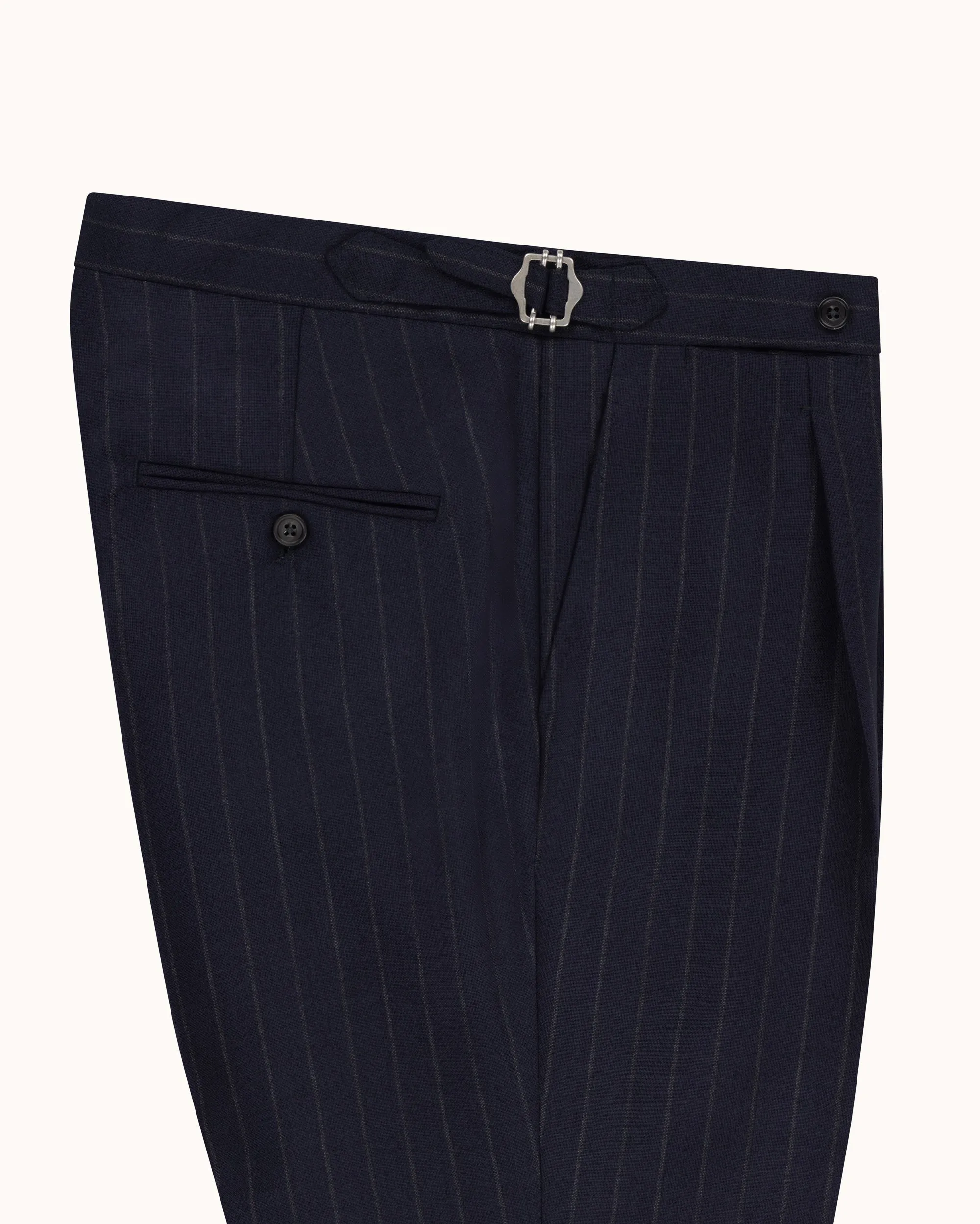 Relaxed Pleated Trouser - Navy Chalk Stripe Tropical Wool sold by Natalino product image thumbnail 4