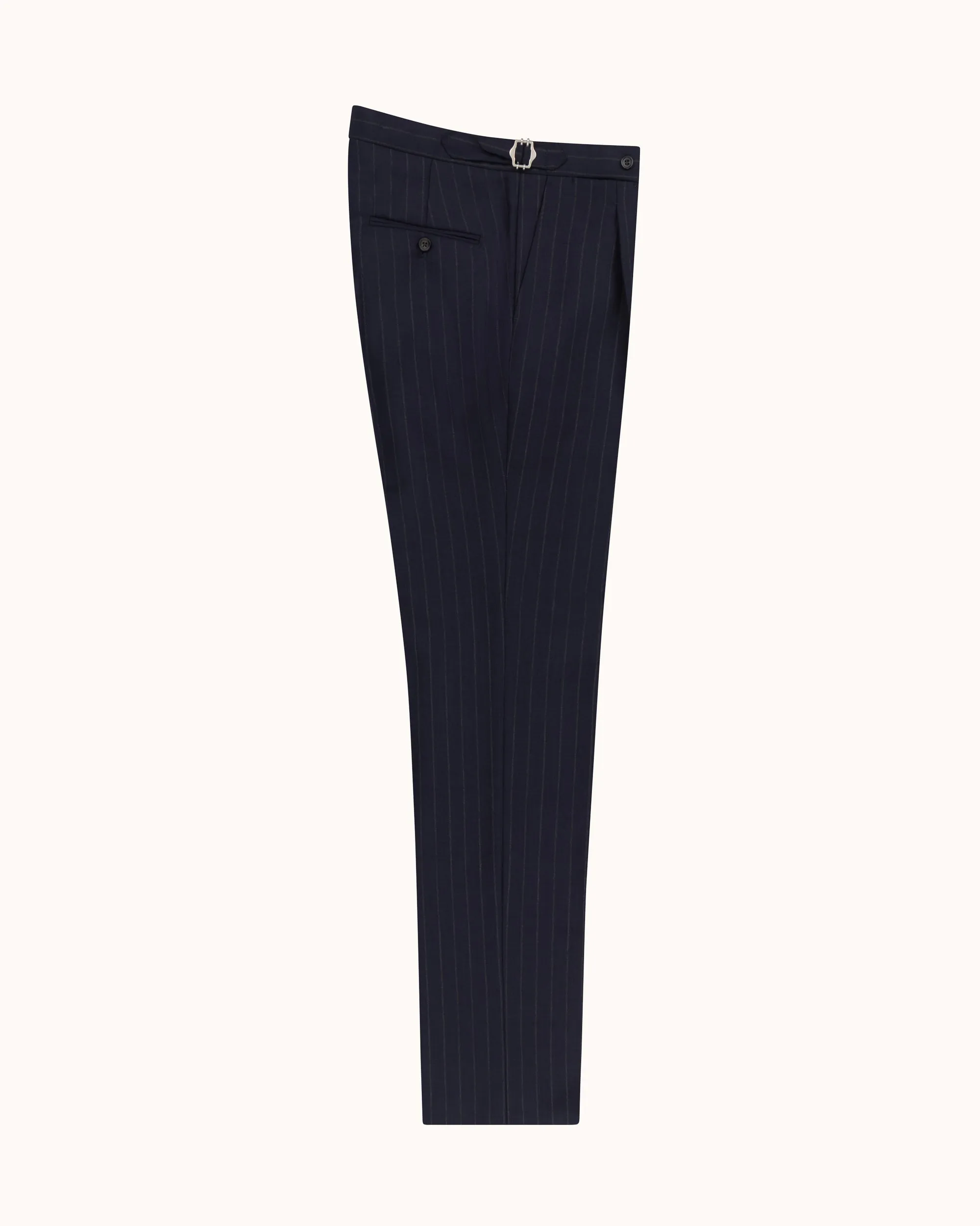 Relaxed Pleated Trouser - Navy Chalk Stripe Tropical Wool sold by Natalino product image thumbnail 2
