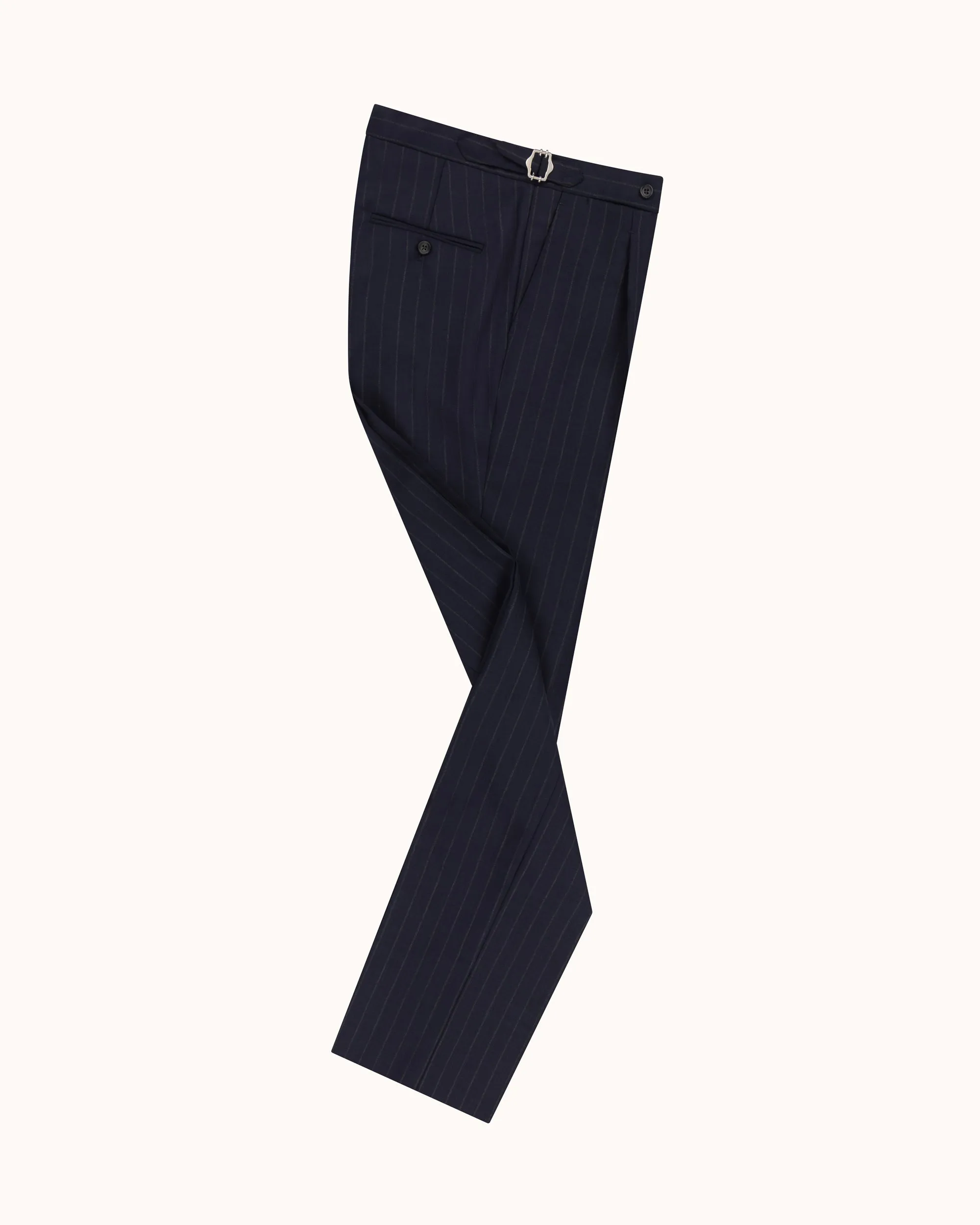 Relaxed Pleated Trouser - Navy Chalk Stripe Tropical Wool sold by Natalino product image thumbnail 3