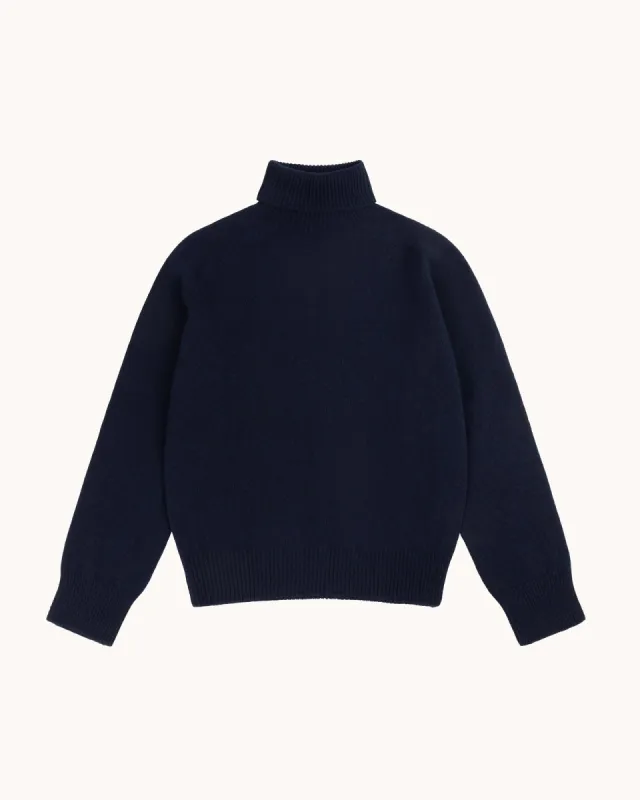 Lambswool Roll Neck Sweater - Navy sold by Natalino