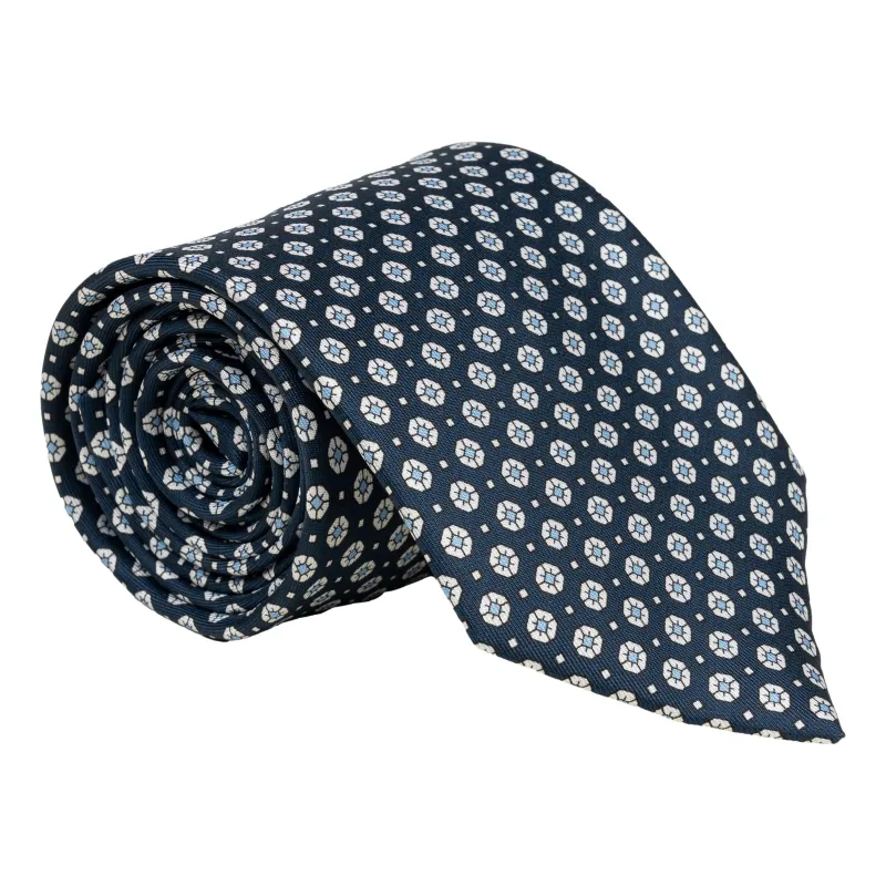 Badge and Mini Square Motif Patterned Silk Tie sold by The Andover Shop