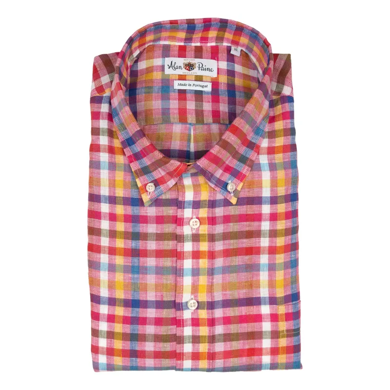 Raspberry, Yellow, Blue and White Check Linen Button Down Sport Shirt sold by The Andover Shop