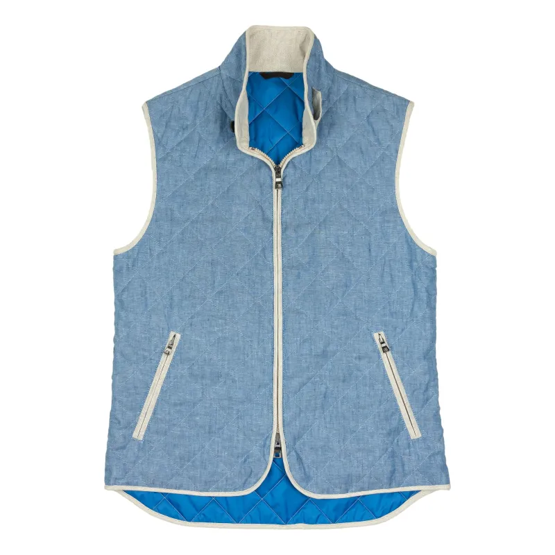 Sky Blue Linen Waterville Vest sold by The Andover Shop