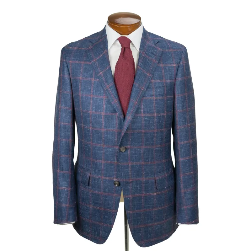 Navy with Red Windowpane Wool, Silk, and Linen Sport Coat sold by The Andover Shop