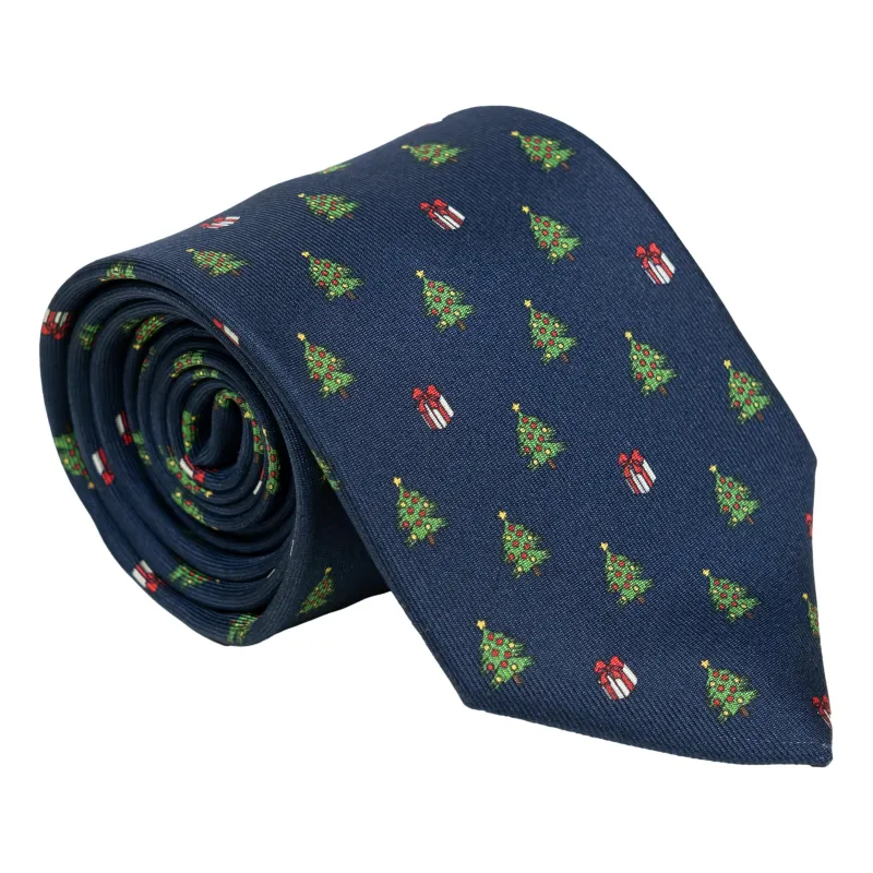Navy Yuletide Christmas Tie sold by The Andover Shop