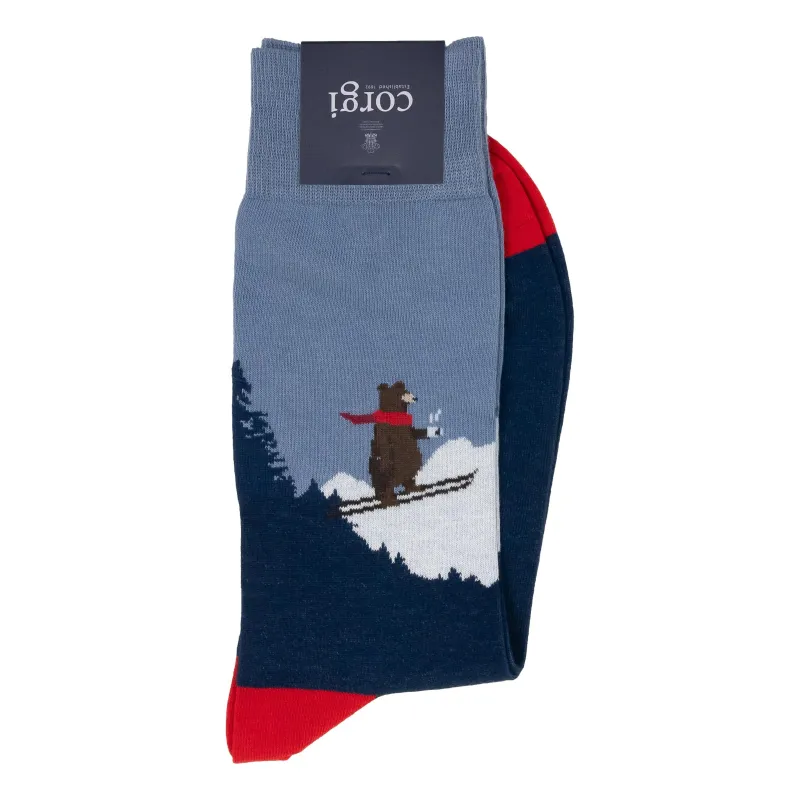 Skiing Bear Cotton Mid-Calf Dress Sock sold by The Andover Shop