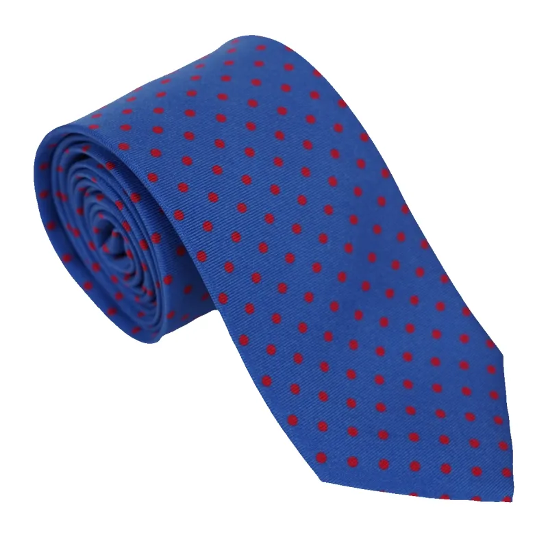 Azure Blue with Red Polka Dots Silk Tie sold by The Andover Shop