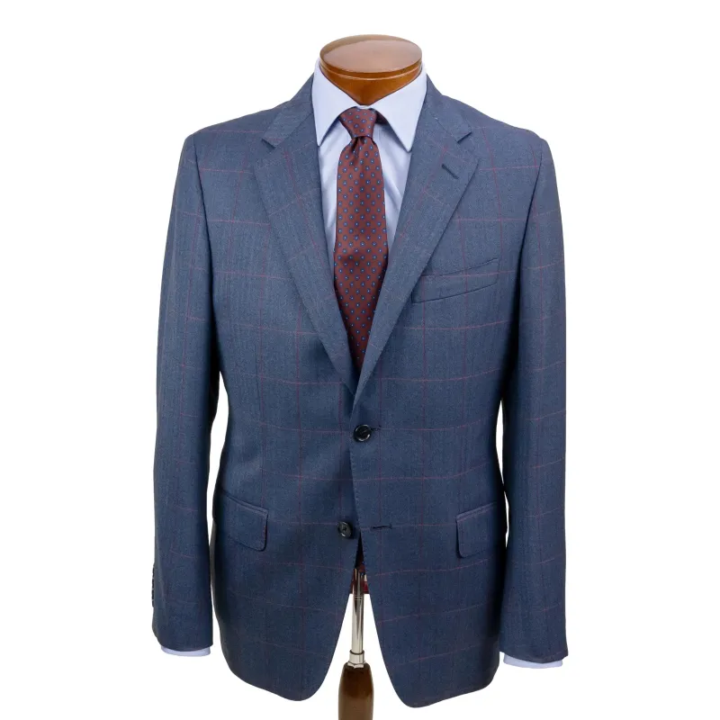 Blue Herringbone with Red Windowpane Lightweight Wool Sport Coat sold by The Andover Shop
