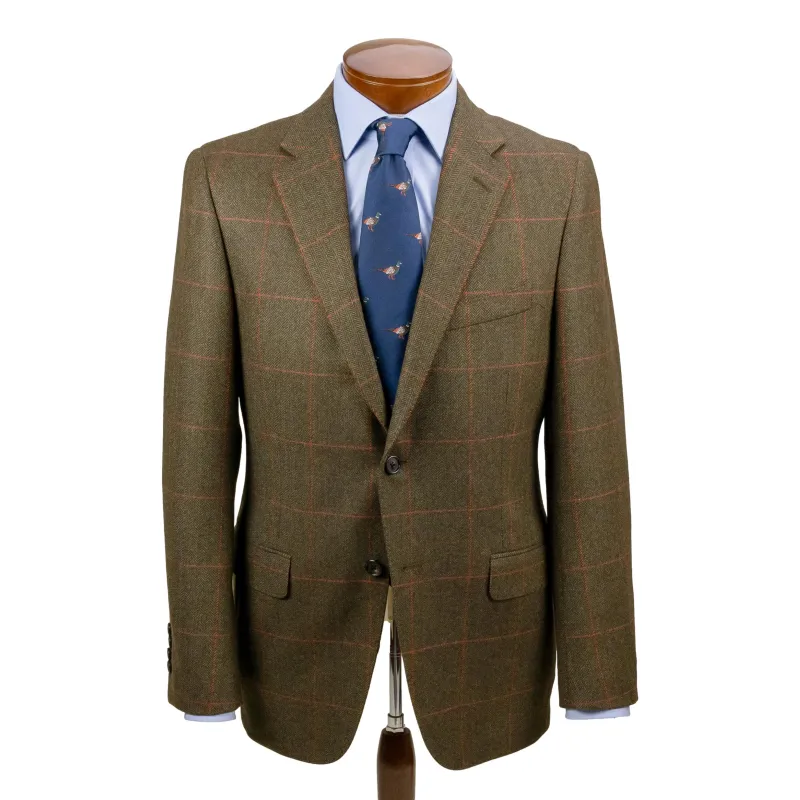 Brown Herringbone with Red and Orange Windowpane Wool Sport Coat sold by The Andover Shop