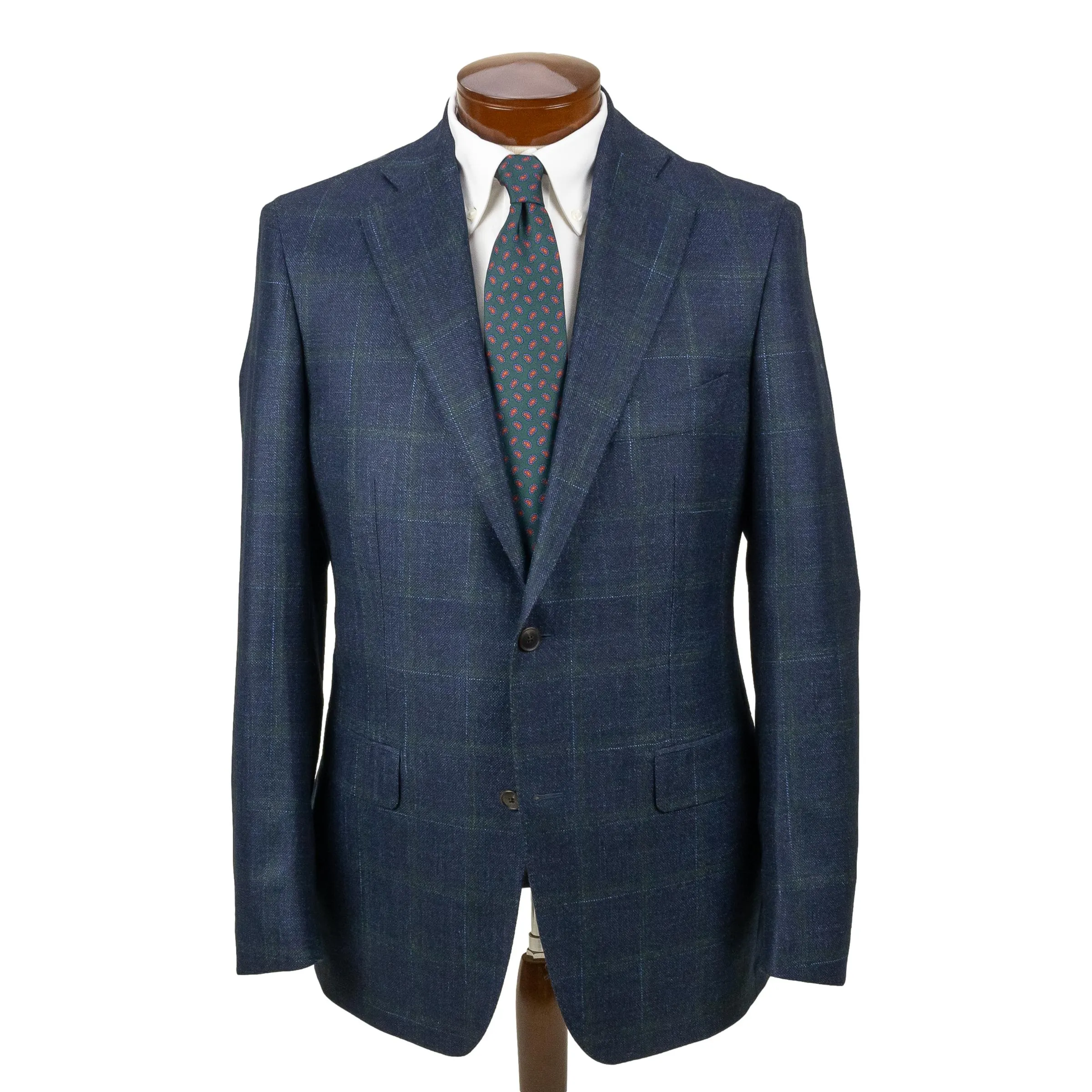 Navy with Dark Green Windowpane Wool, Silk, and Cashmere Sport Coat sold by The Andover Shop
