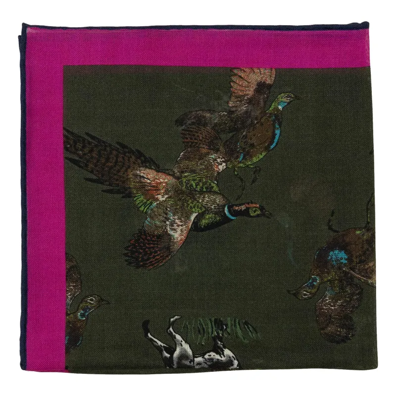 Pheasant and Pointer Wool and Silk Pocket Square sold by The Andover Shop