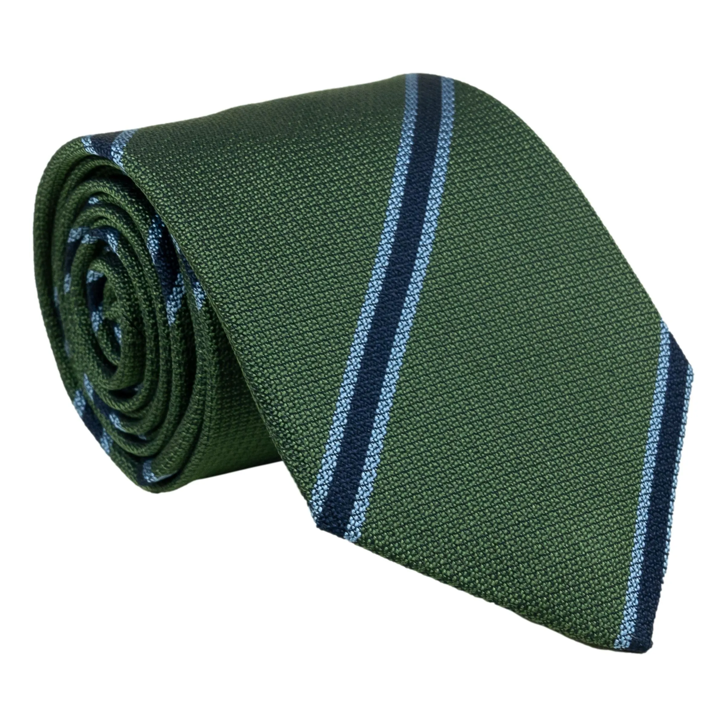 Green with Navy and Light Blue Fine Grenadine Repp Stripe Tie sold by The Andover Shop