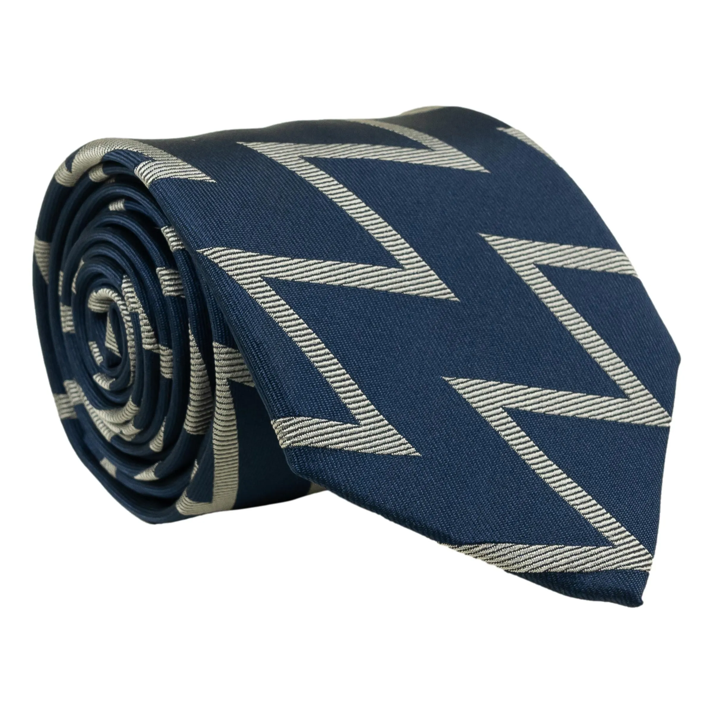 Navy and Silver Jagged Stripe Tie sold by The Andover Shop