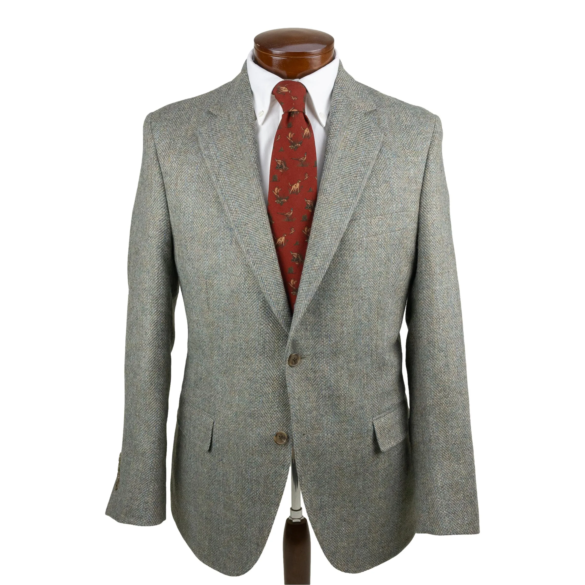 Lovat Blue Mix Herringbone and Barley Corn Wool Sport Coat sold by The Andover Shop