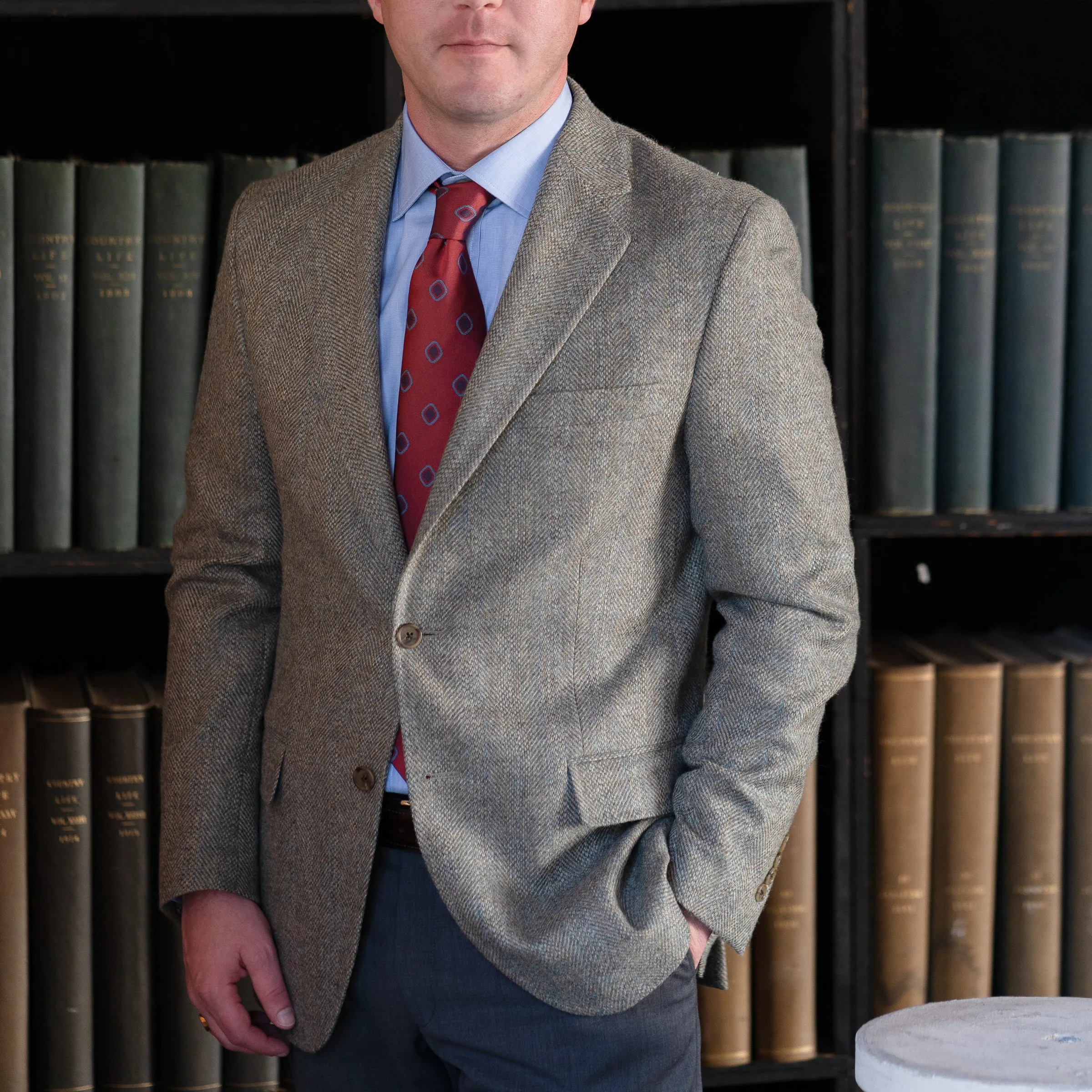 Lovat Blue Mix Herringbone and Barley Corn Wool Sport Coat sold by The Andover Shop product image thumbnail 2