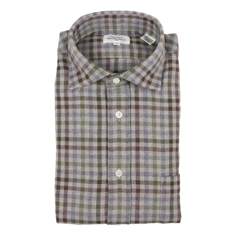Natural and Green Check Brushed Cotton Spread Collar Sport Shirt sold by The Andover Shop