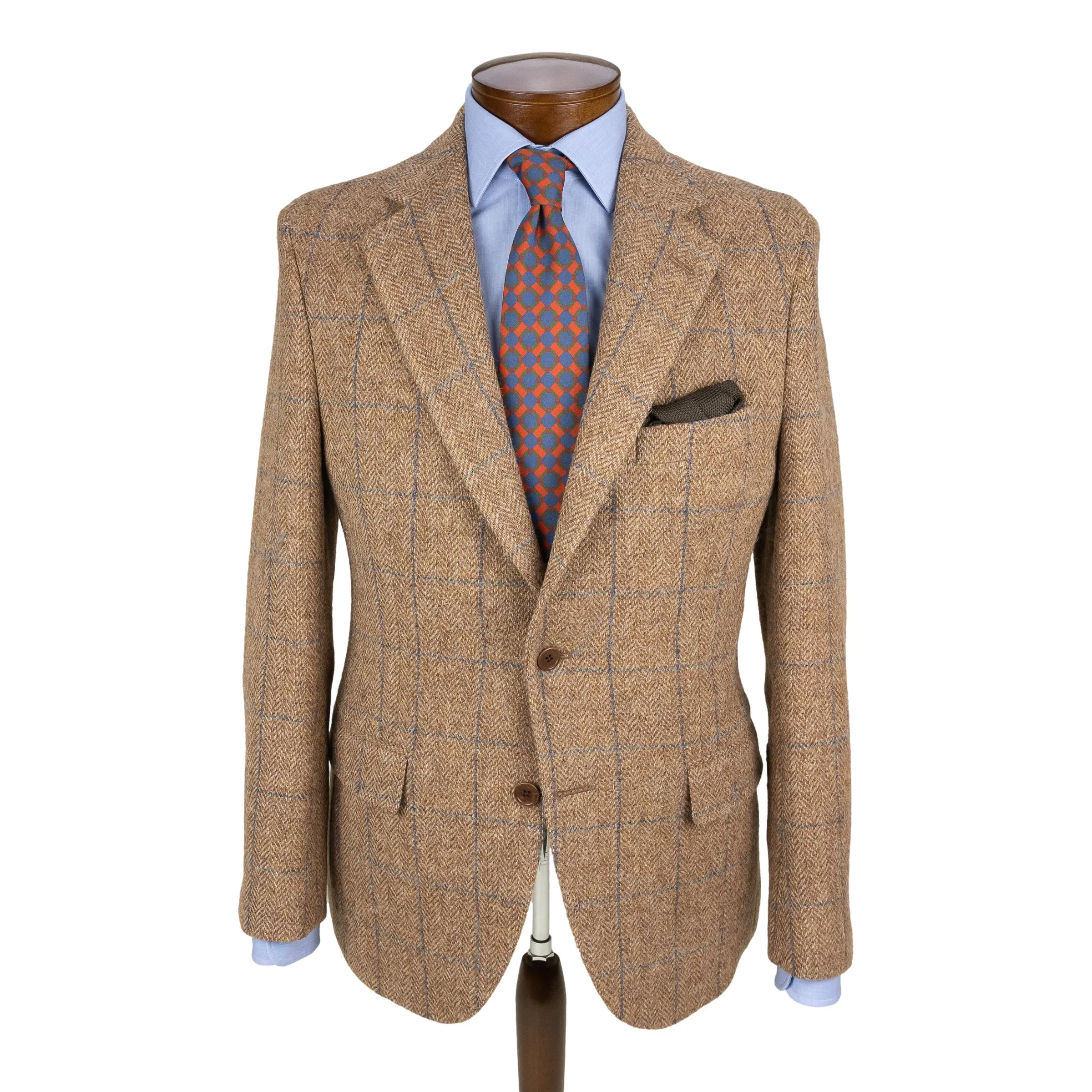 Highland Brown Herringbone Tweed with Sky Blue Windowpane Sport Coat sold by The Andover Shop