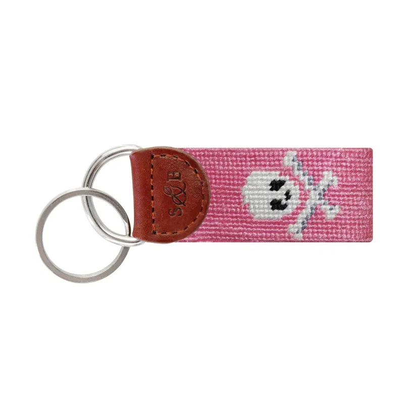 Pink Jolly Roger Needlepoint Key Fob sold by The Andover Shop