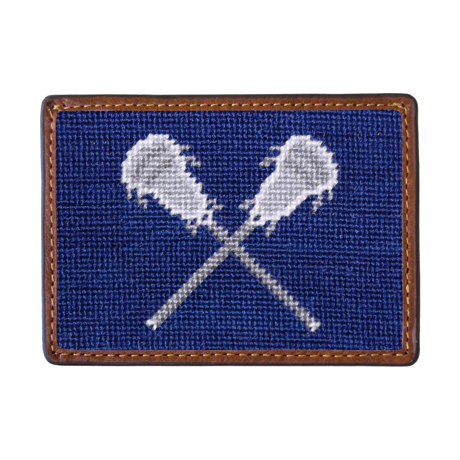 Crossed Lax Sticks Needlepoint Card Wallet sold by The Andover Shop
