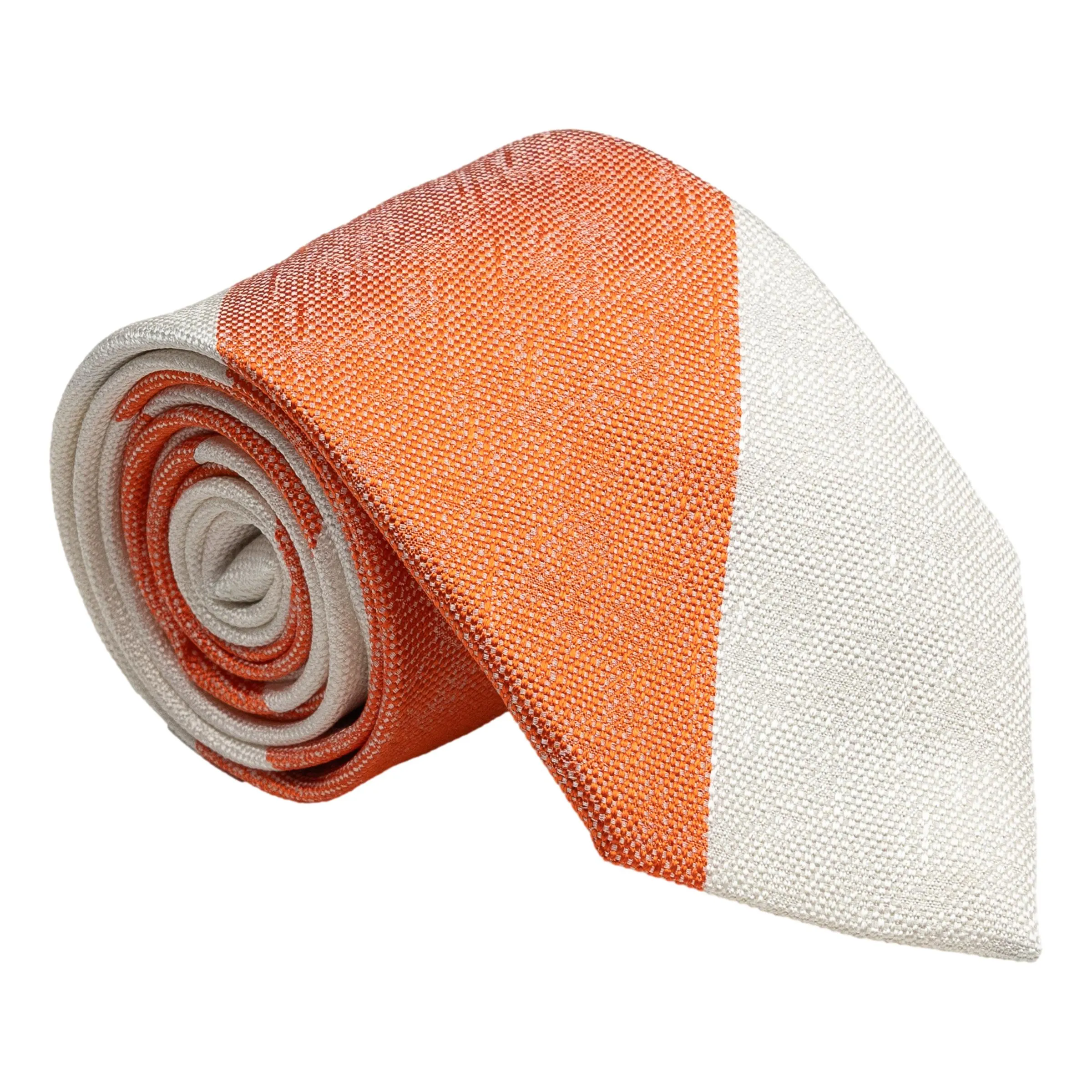 White and Orange Block Stripe Silk Tie sold by The Andover Shop