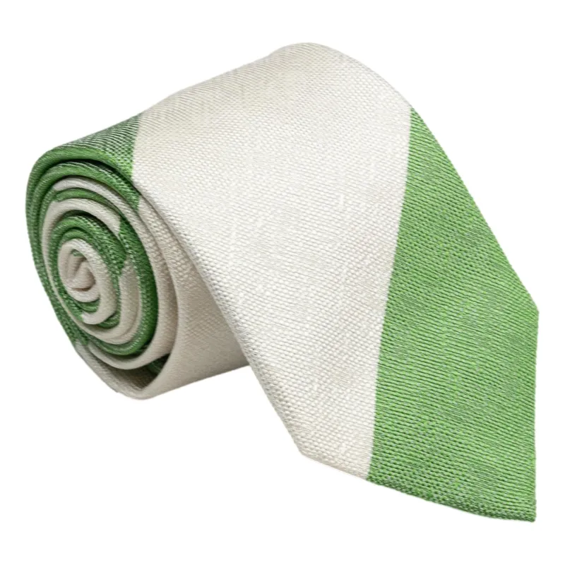 White and Green Block Stripe Silk Tie sold by The Andover Shop