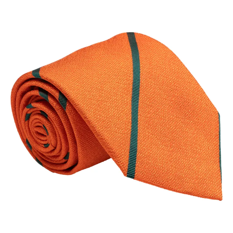Orange and Forest Green Repp Stripe Silk and Linen Tie sold by The Andover Shop