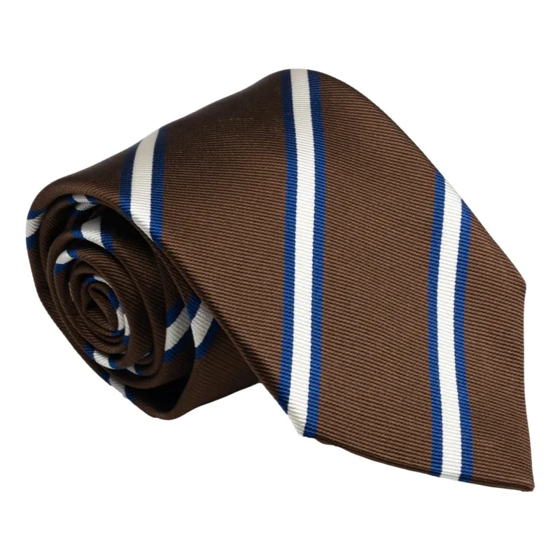 Brown with Pacific Blue and White Repp Stripe Silk Tie sold by The Andover Shop