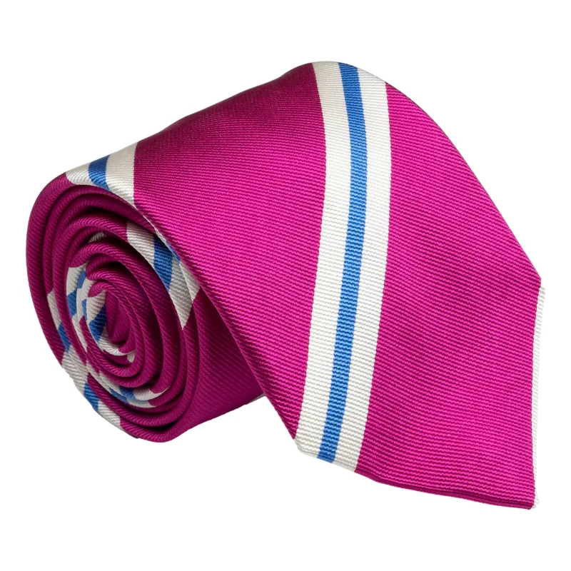 Magenta with White and Sky Blue Repp Stripe Silk Tie sold by The Andover Shop