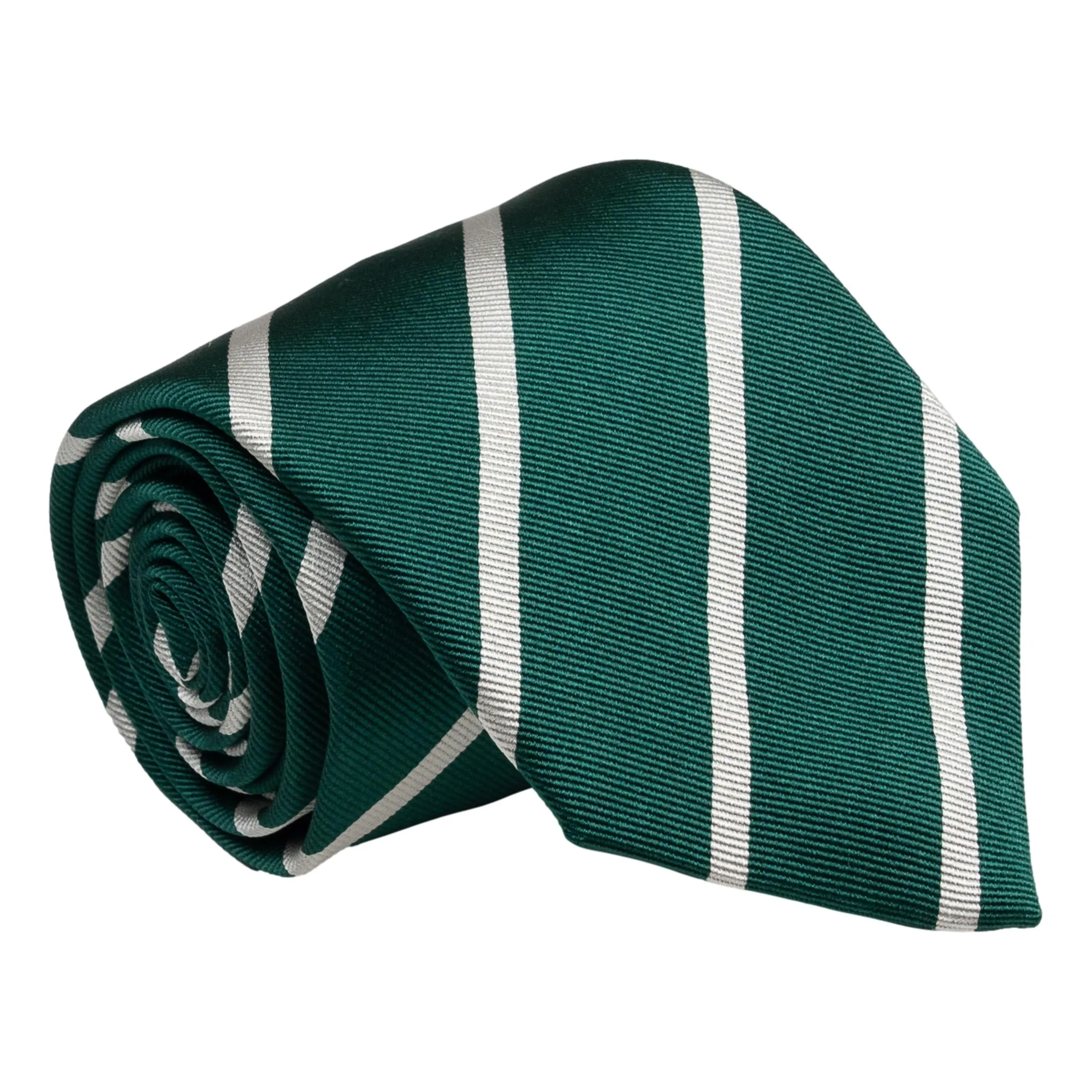 Green and White Repp Stripe Silk Tie sold by The Andover Shop