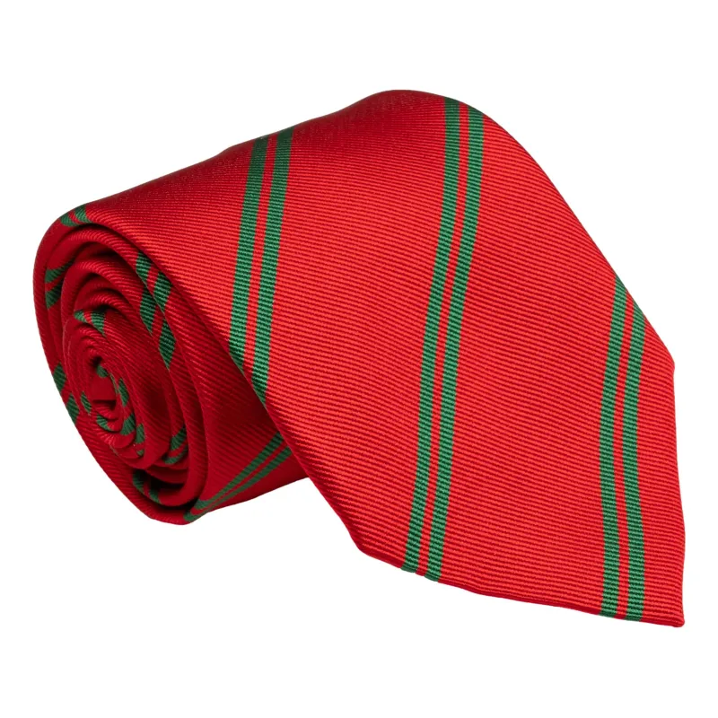 Red and Green Double Repp Stripe Silk Tie sold by The Andover Shop
