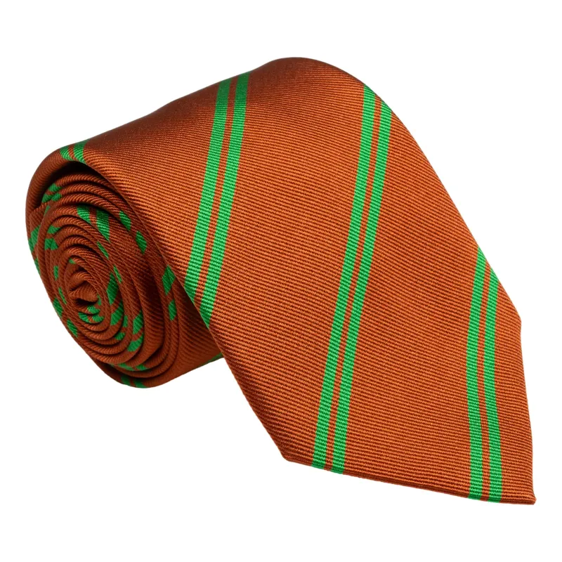 Copper and Green Double Repp Stripe Silk Tie sold by The Andover Shop