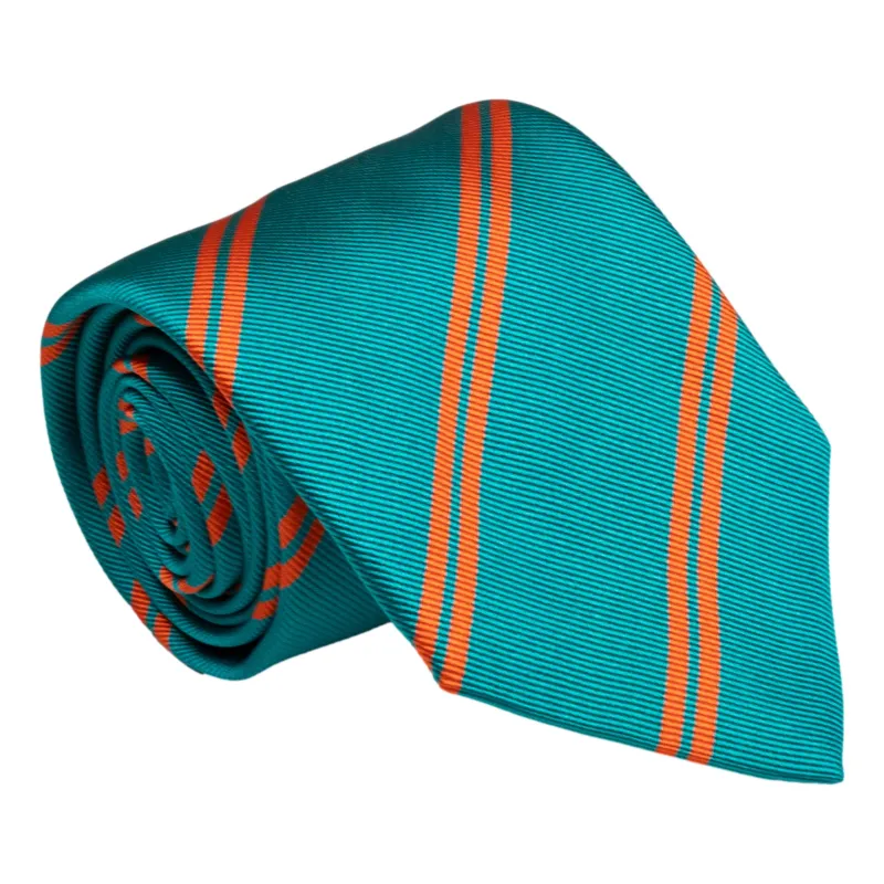 Teal and Orange Double Repp Stripe Silk Tie sold by The Andover Shop