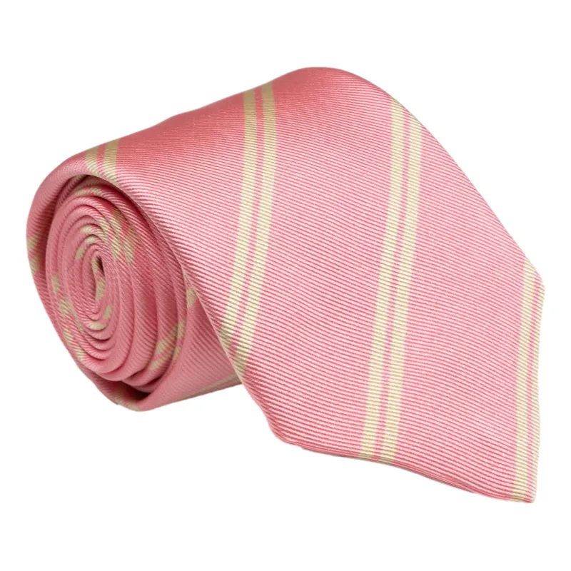 Pink and Cream Double Repp Stripe Silk Tie sold by The Andover Shop