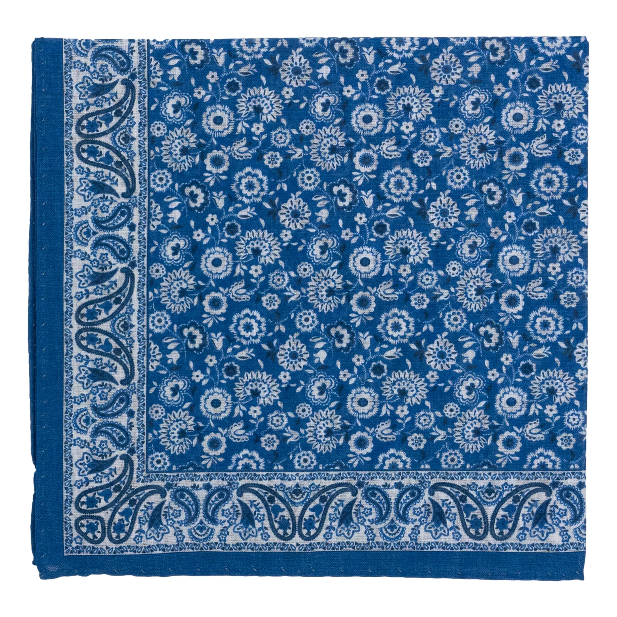 Floral Pattern with Paisley Border Fine Cotton Pocket Square sold by The Andover Shop
