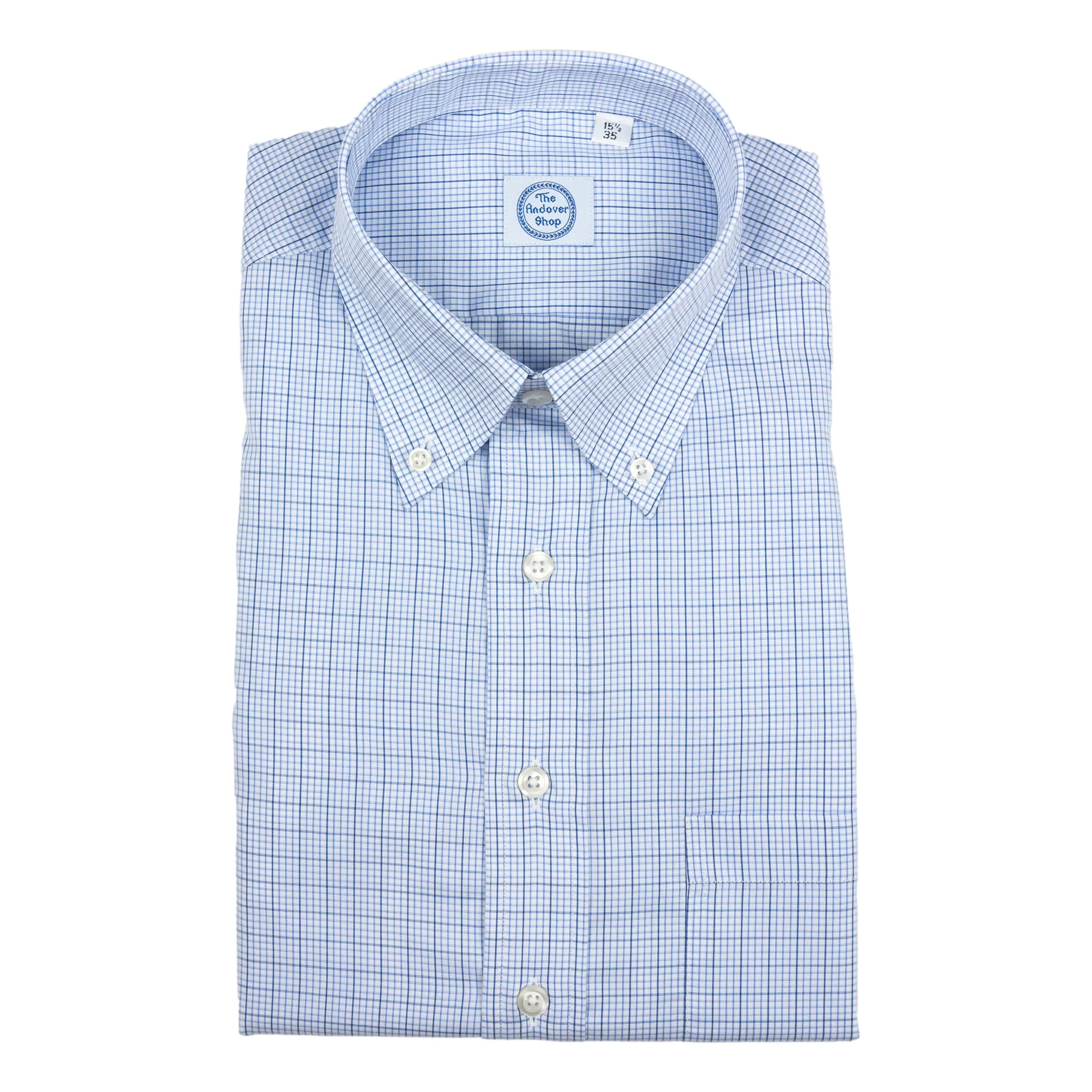 Blue Fine Check Button Down Dress Shirt sold by The Andover Shop