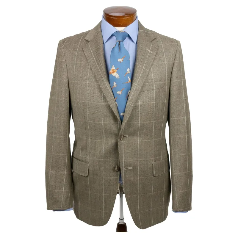 Tan Herringbone with Beige and Khaki Windowpane Wool Sport Coat sold by The Andover Shop