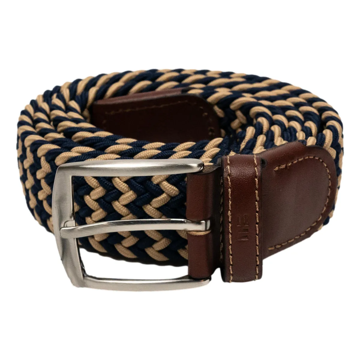 Khaki and Navy Stretch Web Belt sold by The Andover Shop