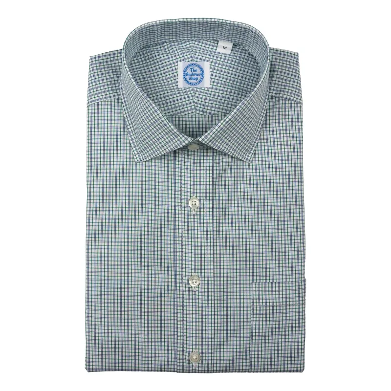 Green and Blue Pencil Tattersall Spread Collar Sport Shirt sold by The Andover Shop