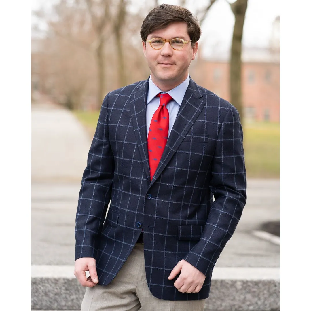 Navy with Light Blue Windowpane Wool and Silk Sport Coat sold by The Andover Shop product image thumbnail 2