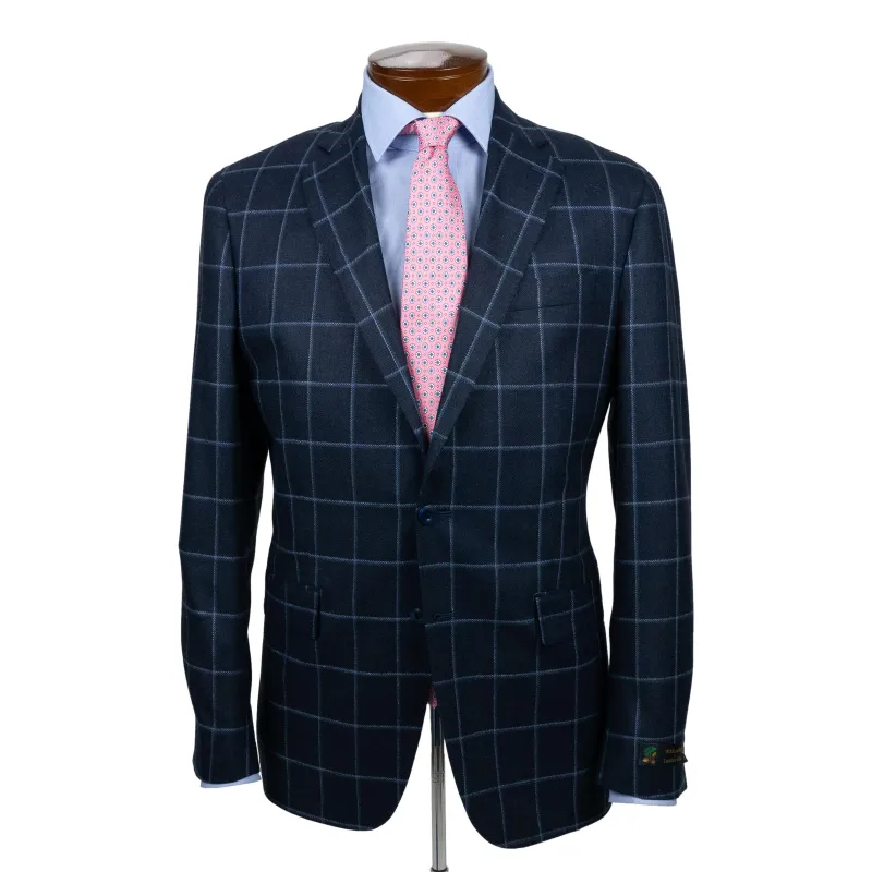 Navy with Light Blue Windowpane Wool and Silk Sport Coat sold by The Andover Shop