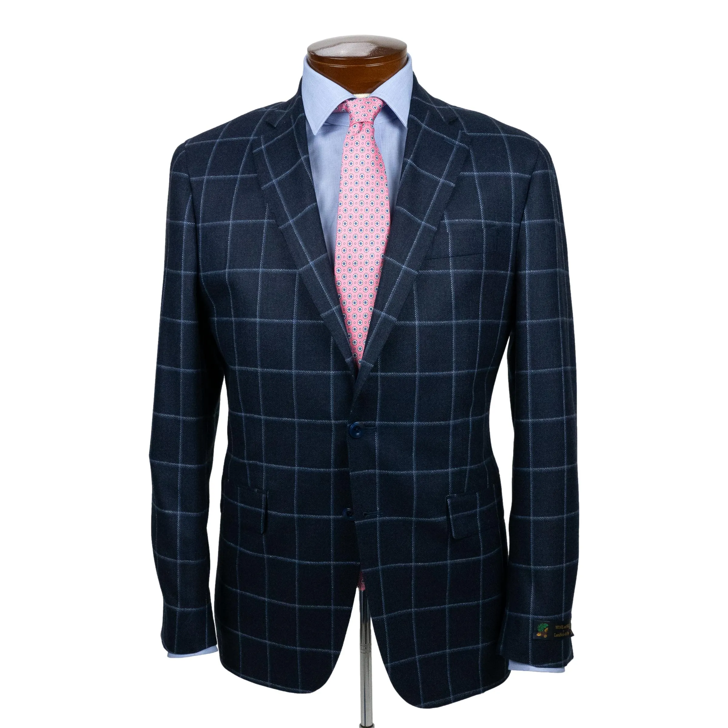 Navy with Light Blue Windowpane Wool and Silk Sport Coat sold by The Andover Shop