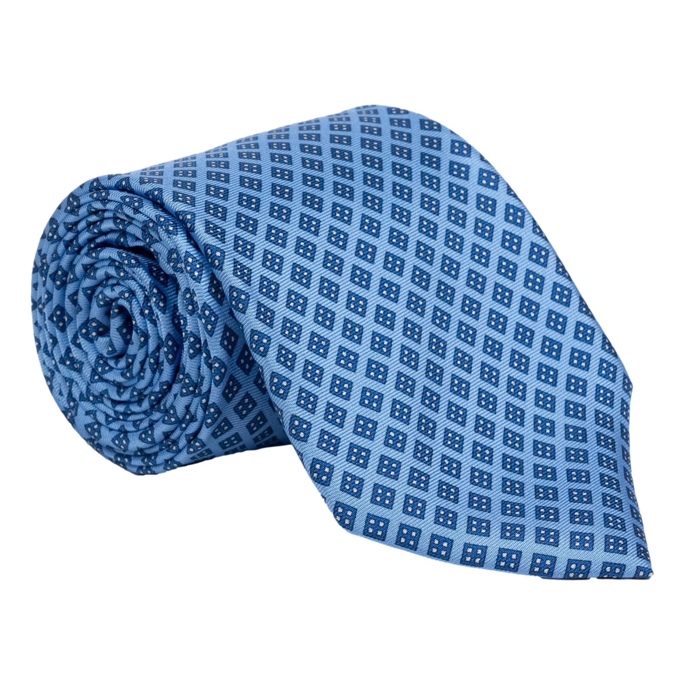 Light Blue Diamond with White Dots Pattern Silk Tie sold by The Andover Shop product image thumbnail 2