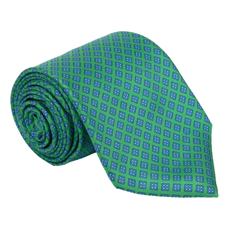 Light Blue Diamond with White Dots Pattern Silk Tie made by The Andover Shop