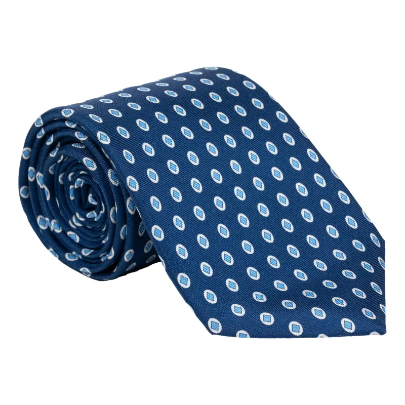Light Blue Diamond with White Oval Pattern Silk Tie made by The Andover Shop