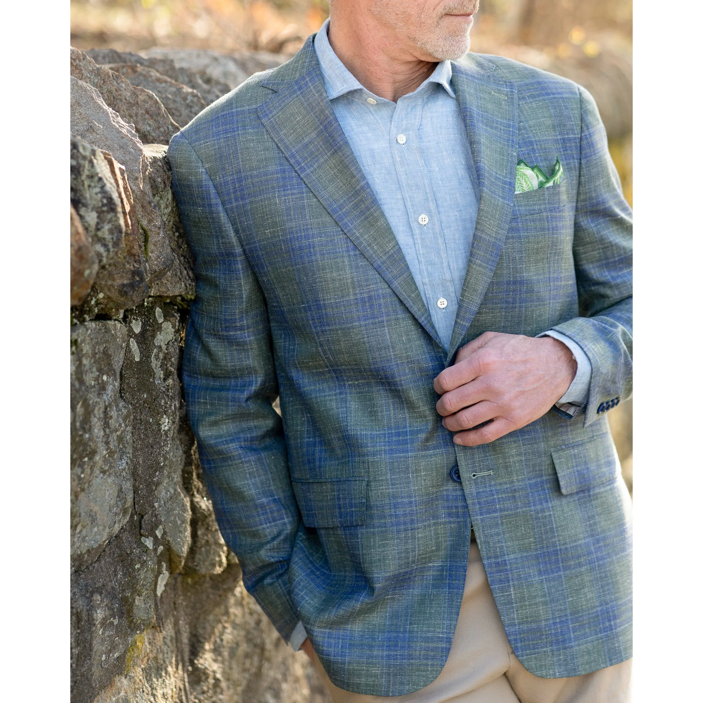 Green with Blue Plaid Wool, Silk, Linen Sport Coat sold by The Andover Shop product image thumbnail 2